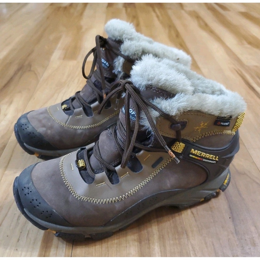 Merrell Thermo Arc 6 Winter Boots Womens Size 8 Waterproof Vibram Hiking Brown